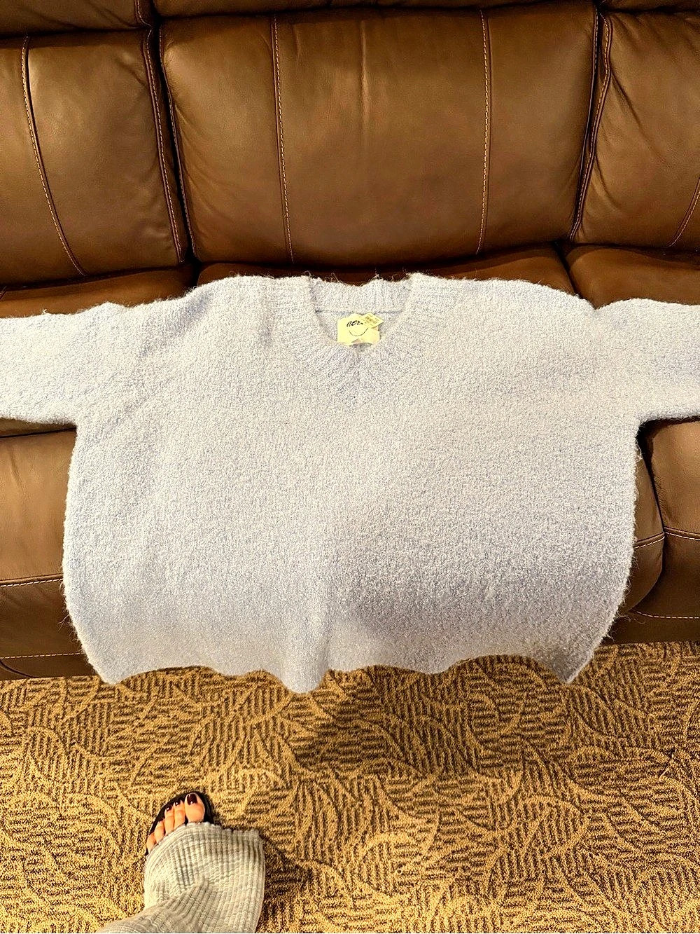Aerie Fuzzy V-Neck Pullover Sweater Blue